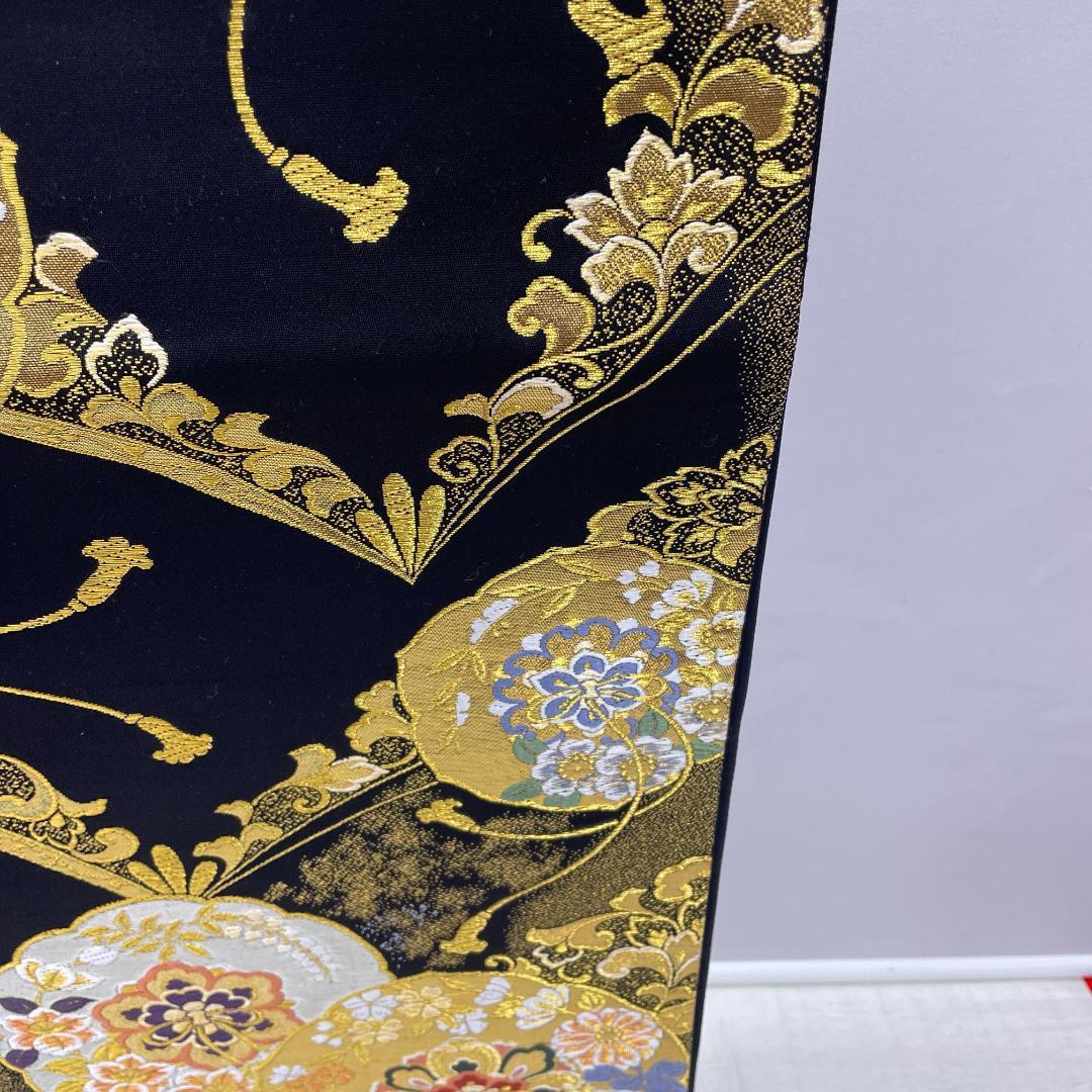 Y★3533★ 振袖用 袋帯 正絹 豪華 黒地 金糸 結婚式 成人式