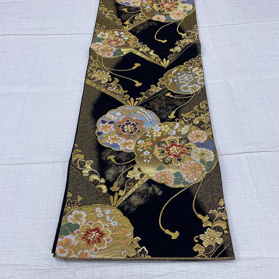 Y★3533★ 振袖用 袋帯 正絹 豪華 黒地 金糸 結婚式 成人式