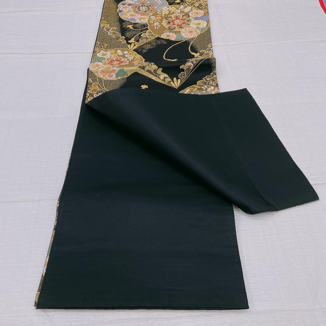 Y★3533★ 振袖用 袋帯 正絹 豪華 黒地 金糸 結婚式 成人式