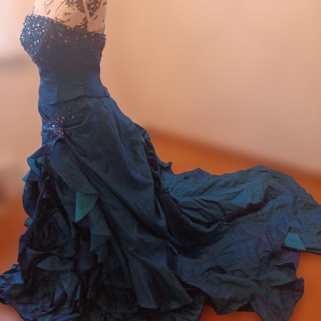 8～10号　サムシングブルー 薔薇フリル付きドレス