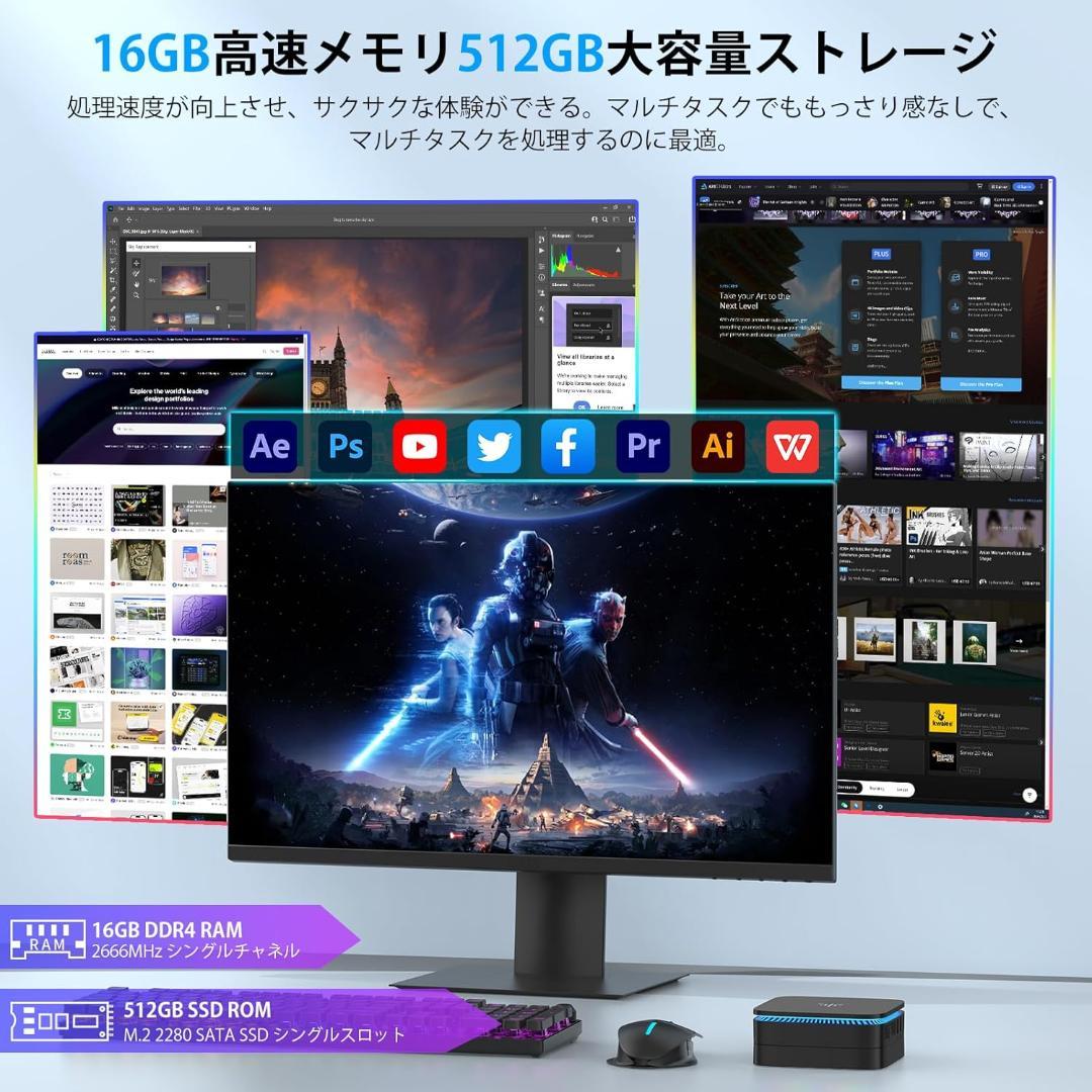 ミニpc n100 mini pc 最大3.4GHz 4C/4T 小型 S873