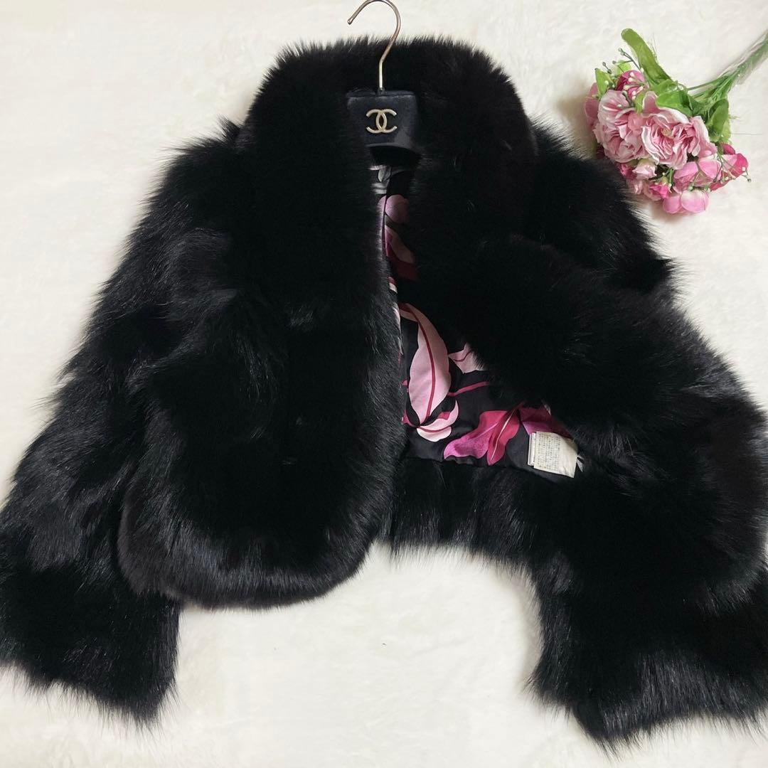 超極美品● レオナール ファー ジャケット フォックスファー 総柄 ブラック M