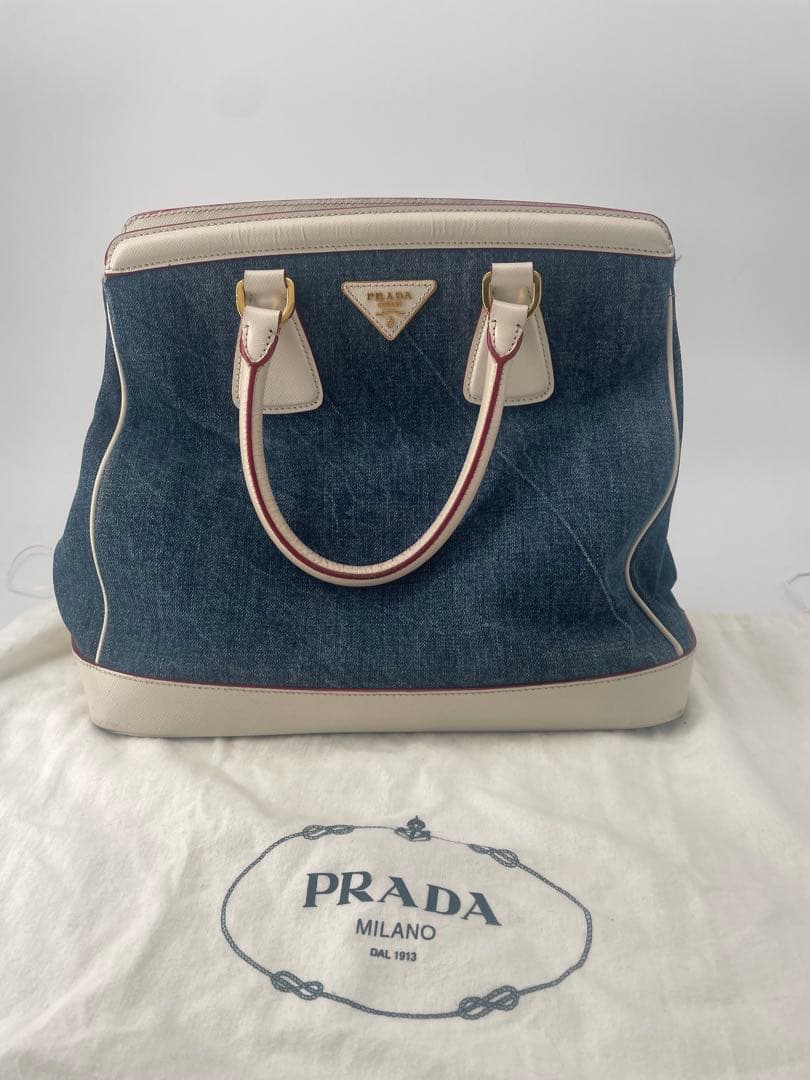 【希少】PRADA デニム ハンドバッグ サフィアーノ　保存袋付き　BN2441