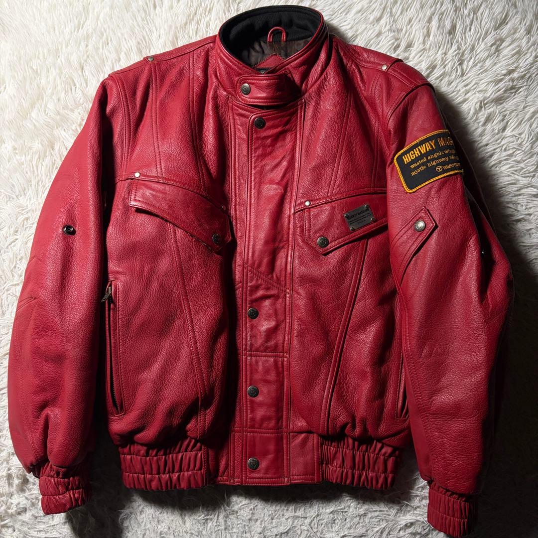 t*9様 美品■イエローコーン　バイクウェア　本革　レッド　L