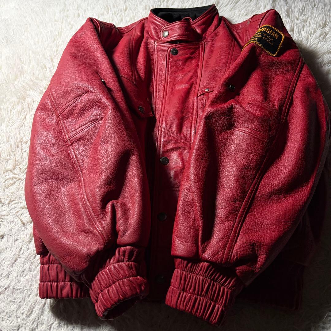 t*9様 美品■イエローコーン　バイクウェア　本革　レッド　L