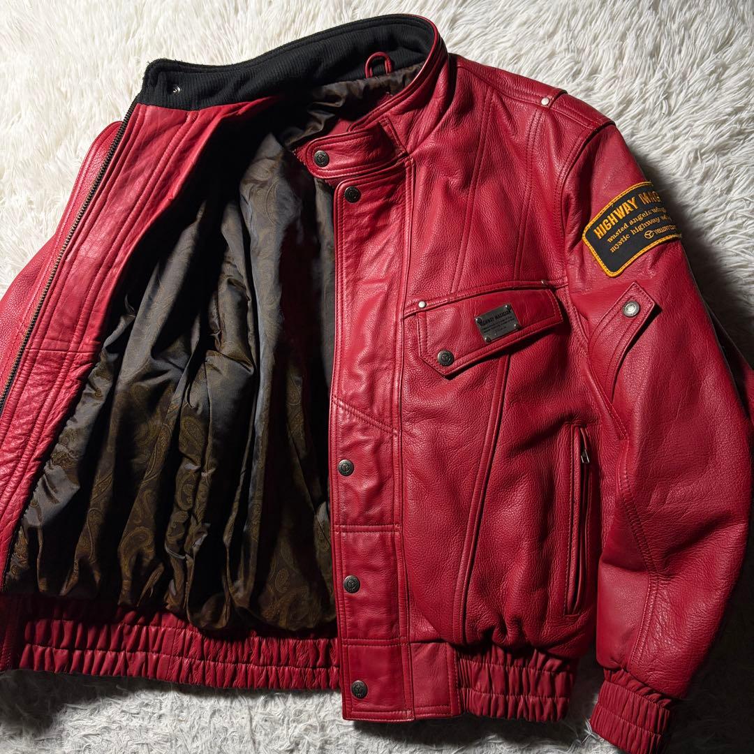 t*9様 美品■イエローコーン　バイクウェア　本革　レッド　L