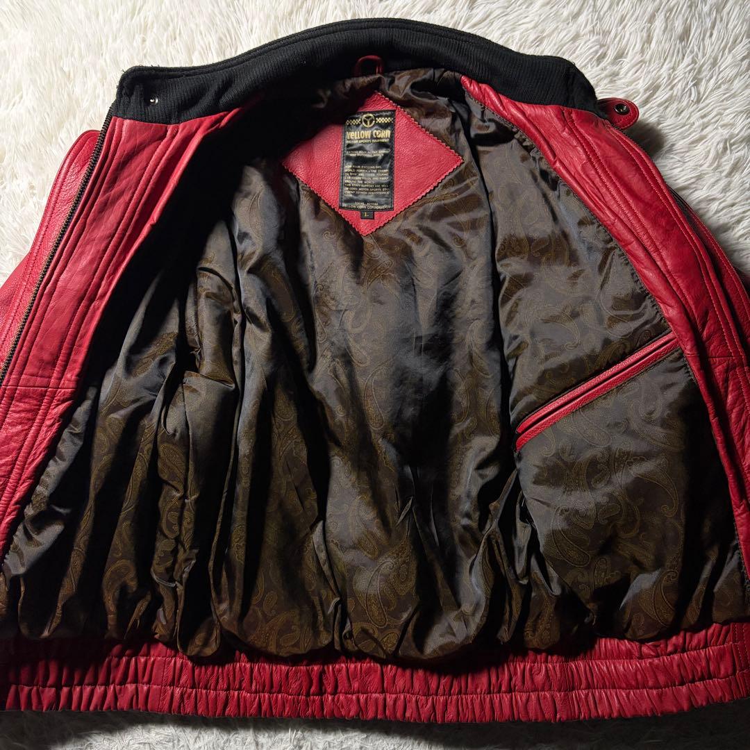 t*9様 美品■イエローコーン　バイクウェア　本革　レッド　L
