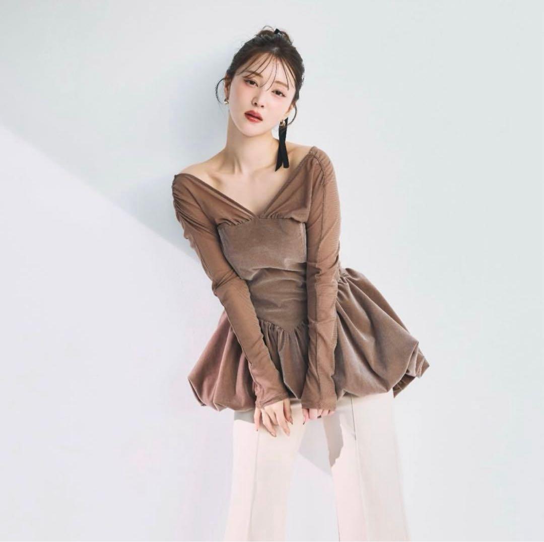 poláura ベロアビスチェバルーントップス 限定色モカ