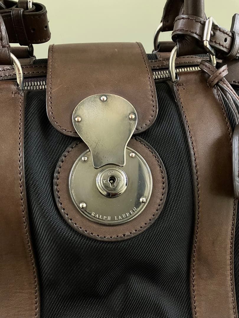 【Ralph Lauren】黒×茶 ナイロン×レザー リッキー ボストンBAG