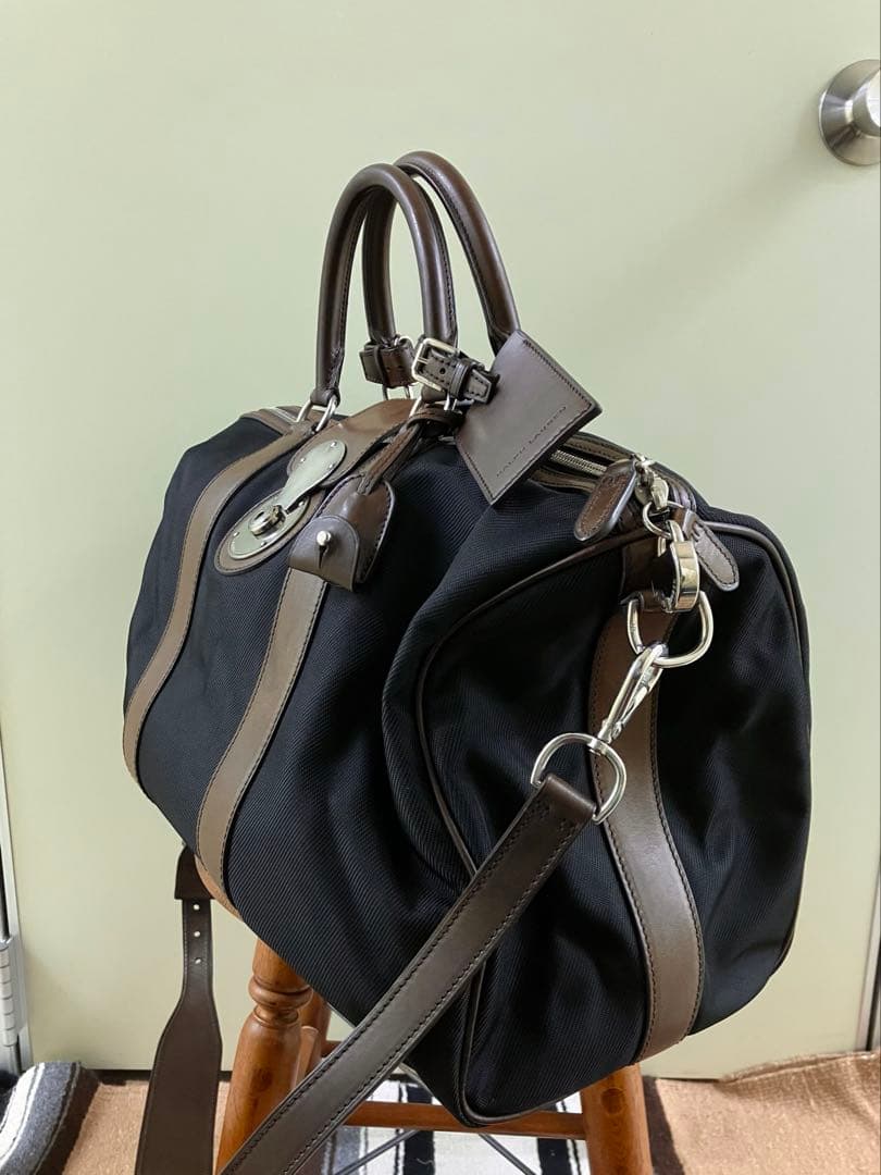 【Ralph Lauren】黒×茶 ナイロン×レザー リッキー ボストンBAG
