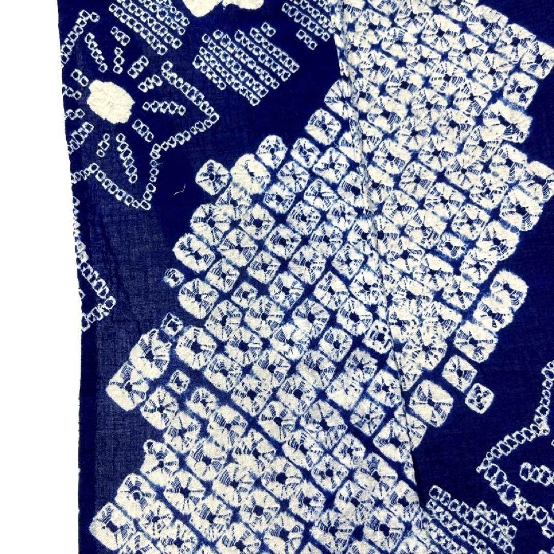 浴衣　有松鳴海絞り　花模様　楓　鹿の子　ネイビー　着物　034a d