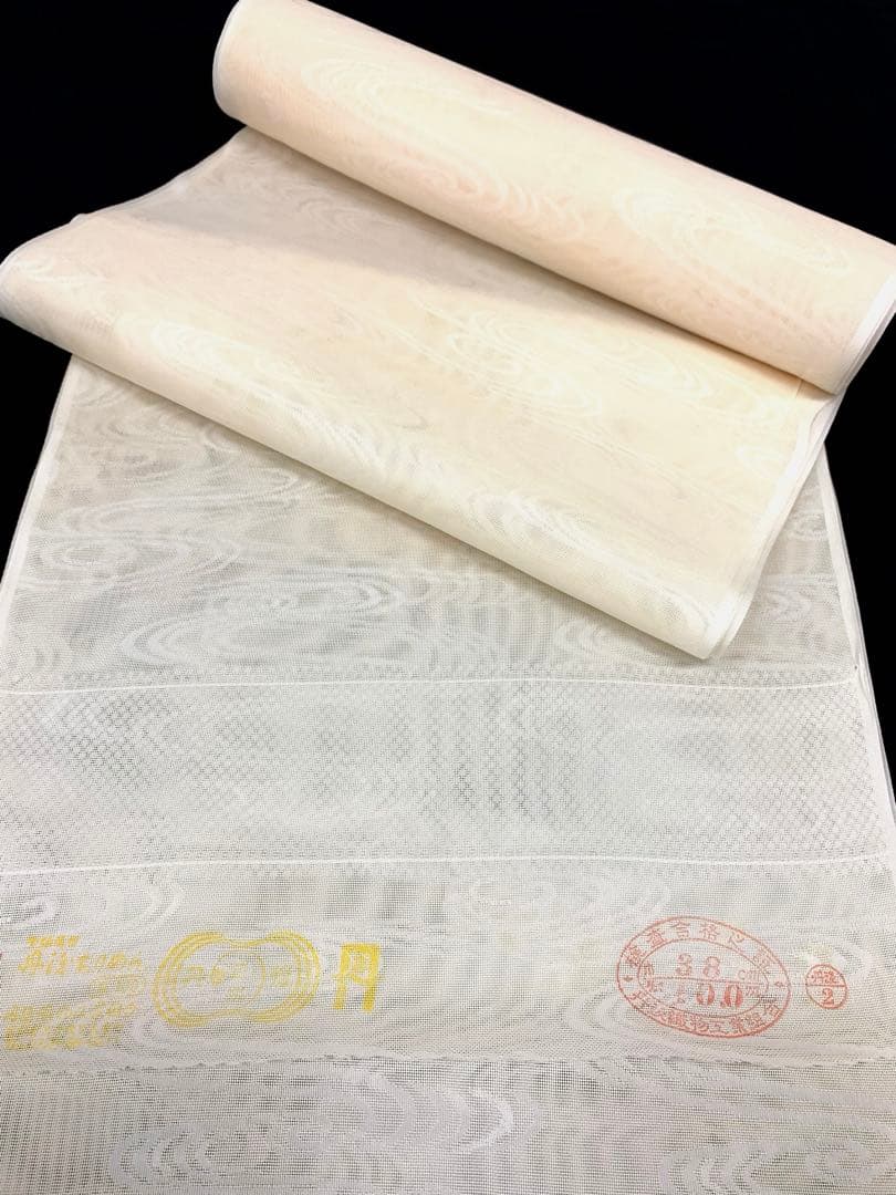 紋紗長襦袢 流水文様 アイボリー色 正絹 反物 TN