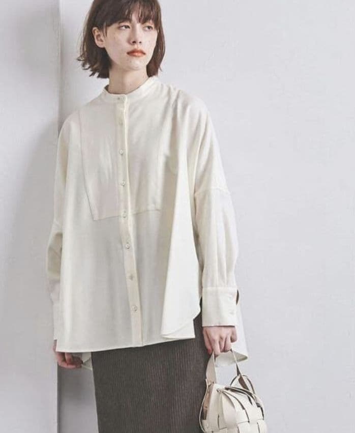 ☘️新品 サクラ SACRA ウール バンドカラー 茶色系 M 長袖 きれいめ