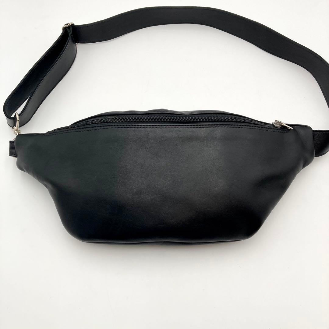 ちょろっぺ✨ m0851 ウエスト&ボディバッグ アニリンレザー 黒 男女