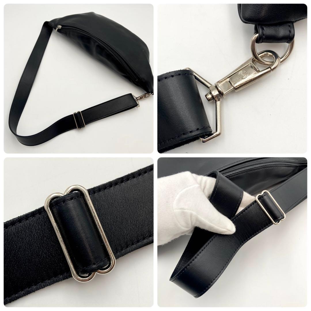 ちょろっぺ✨ m0851 ウエスト&ボディバッグ アニリンレザー 黒 男女