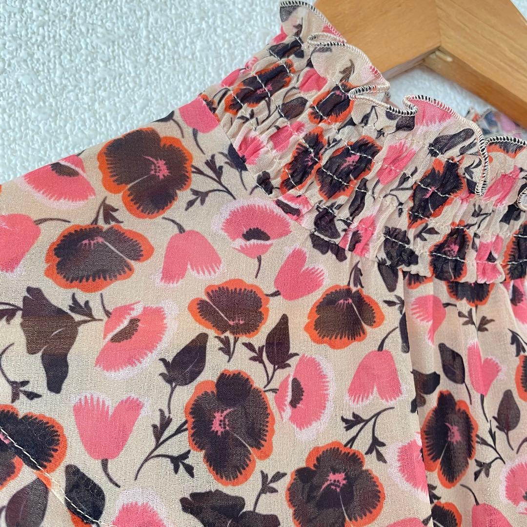 アナイ 36 パンジー柄　シャーリング　ロングワンピース