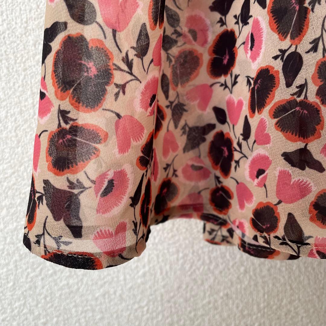 アナイ 36 パンジー柄　シャーリング　ロングワンピース