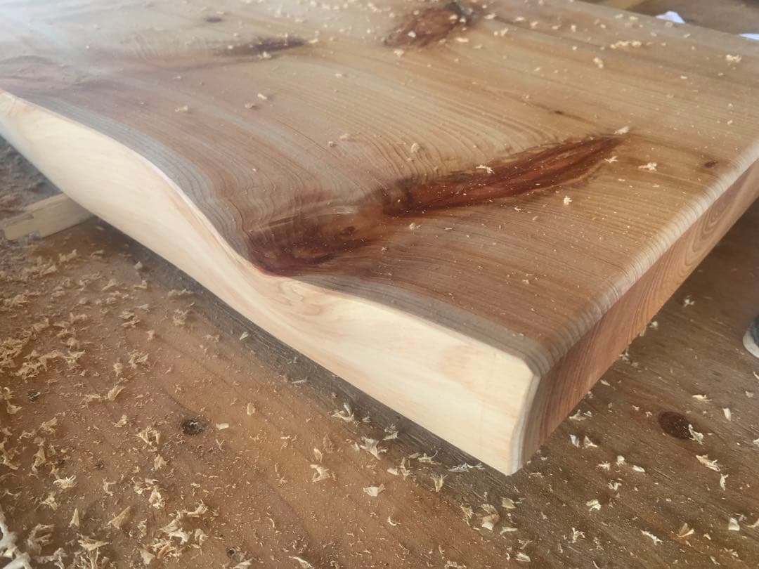 ☆ぺんぎん☆楠円形飾り台、桧片側耳付棚板オーダー製作●確認