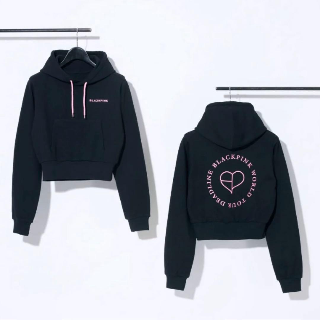 BLACKPINK DEADLINE プルオーバーフーディー　ショート　ブラック