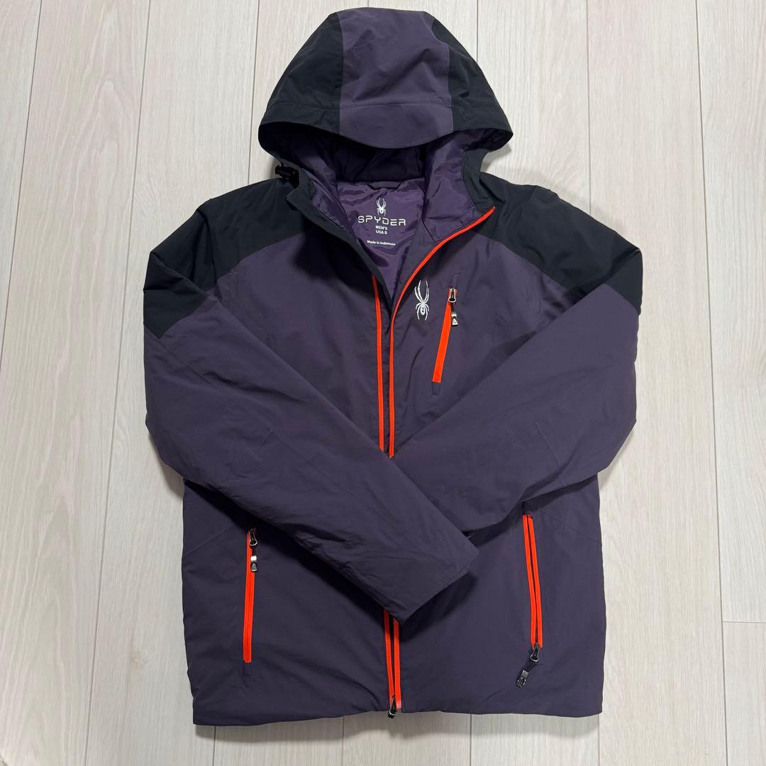 【美品】SPYDER フード付きスキーウェアパープル/ブラック USA メンズM