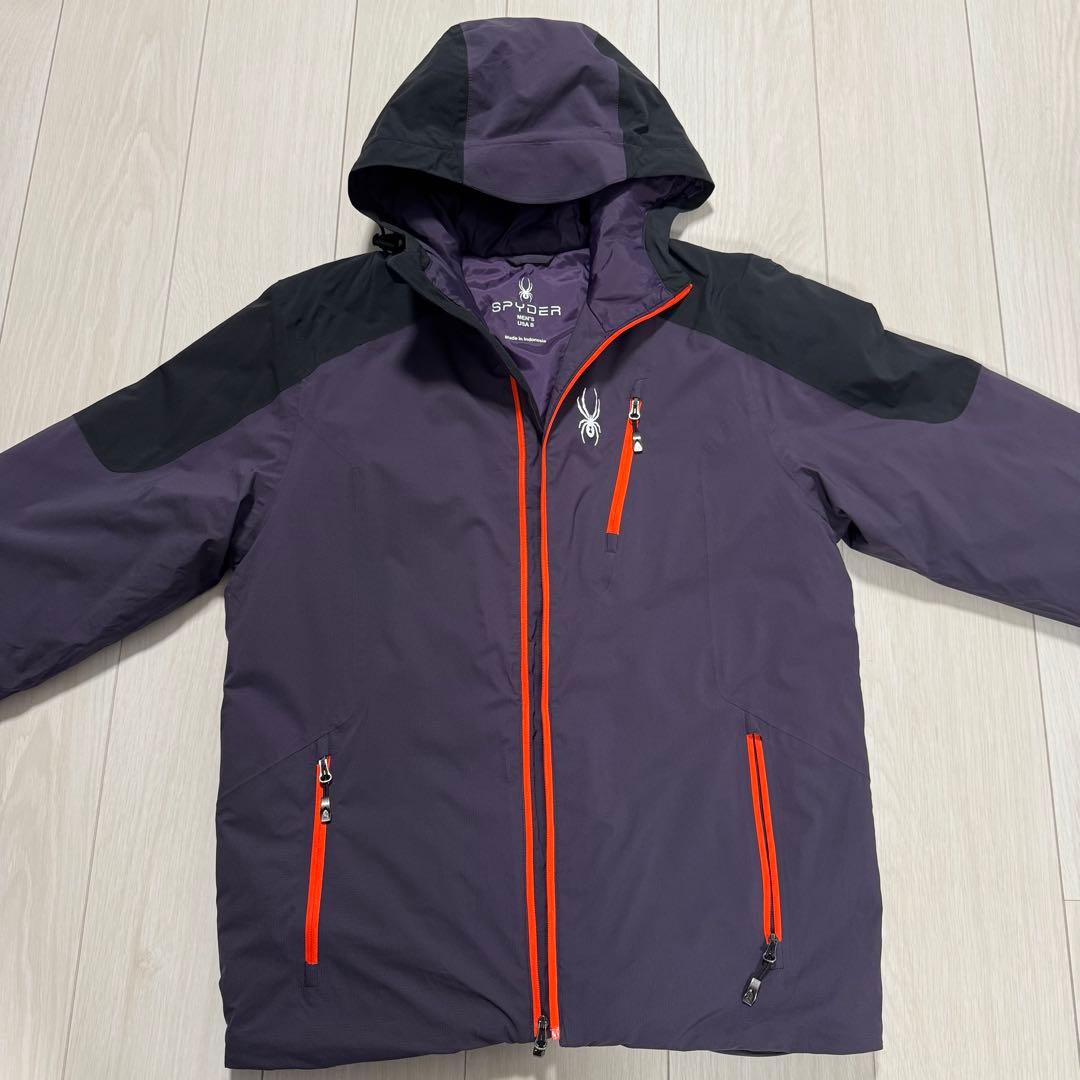 【美品】SPYDER フード付きスキーウェアパープル/ブラック USA メンズM