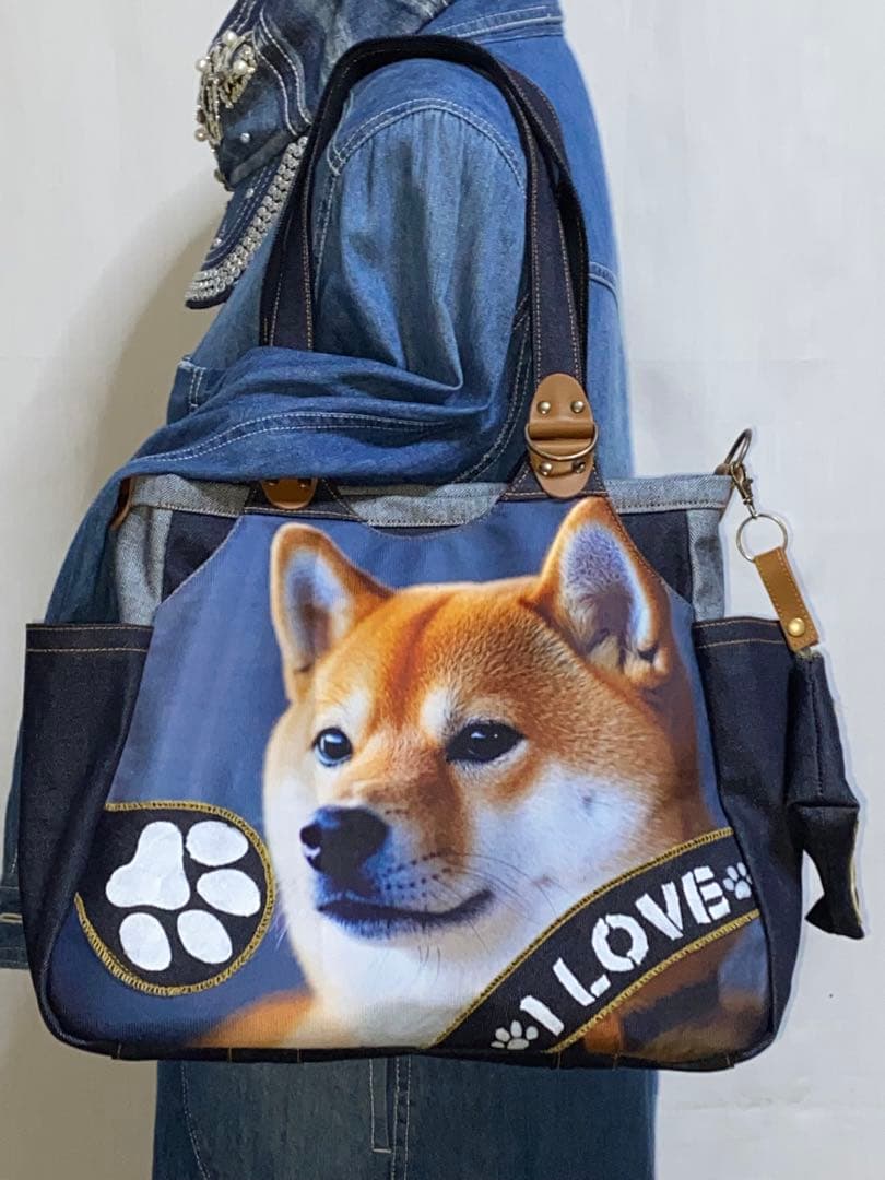 ☆ハンドメイド☆岡山デニム☆柴犬☆4wayあおりバッグ