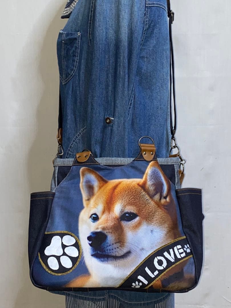 ☆ハンドメイド☆岡山デニム☆柴犬☆4wayあおりバッグ