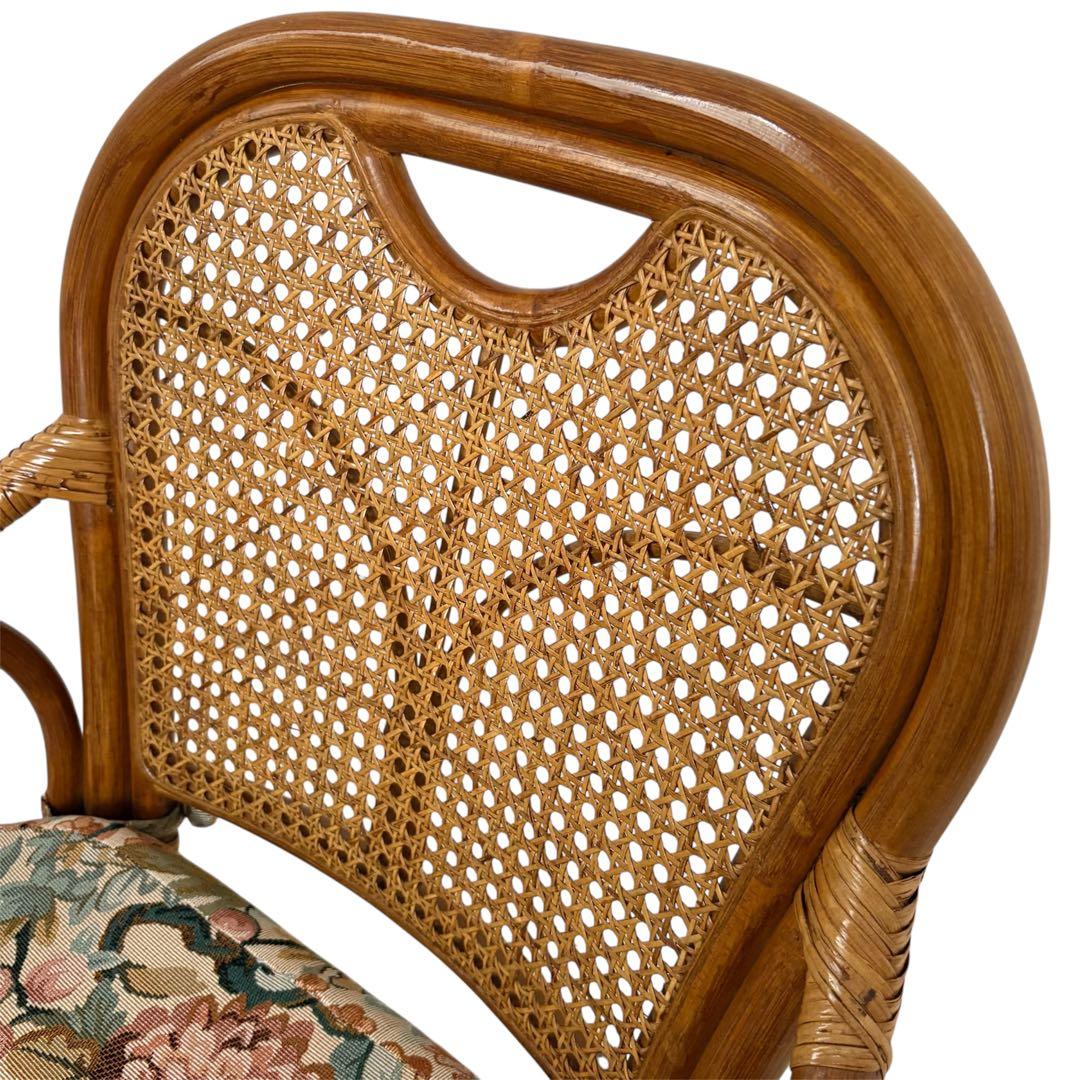 【美品】レトロ ラタン 回転式チェア クッション付き