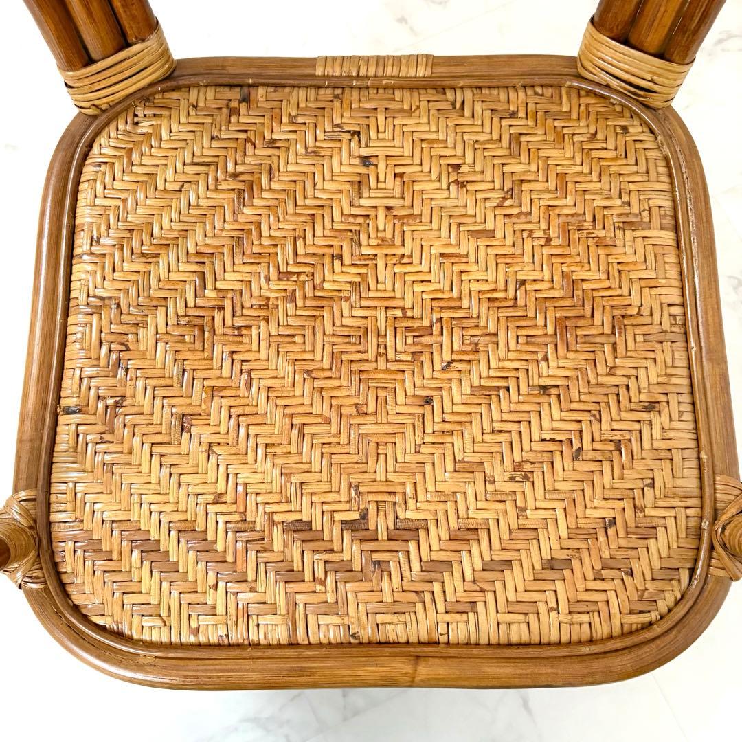 【美品】レトロ ラタン 回転式チェア クッション付き