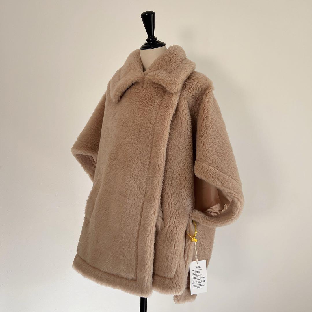 新品未使用 ベアポンチョ アルパカ素材 テディ ケープ ミルクティーベージュ