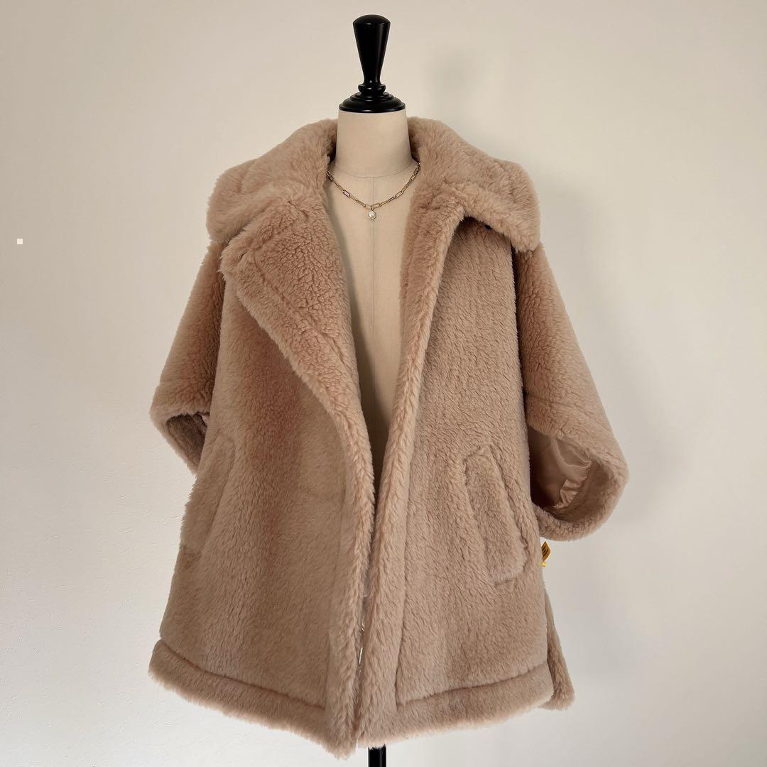 新品未使用 ベアポンチョ アルパカ素材 テディ ケープ ミルクティーベージュ