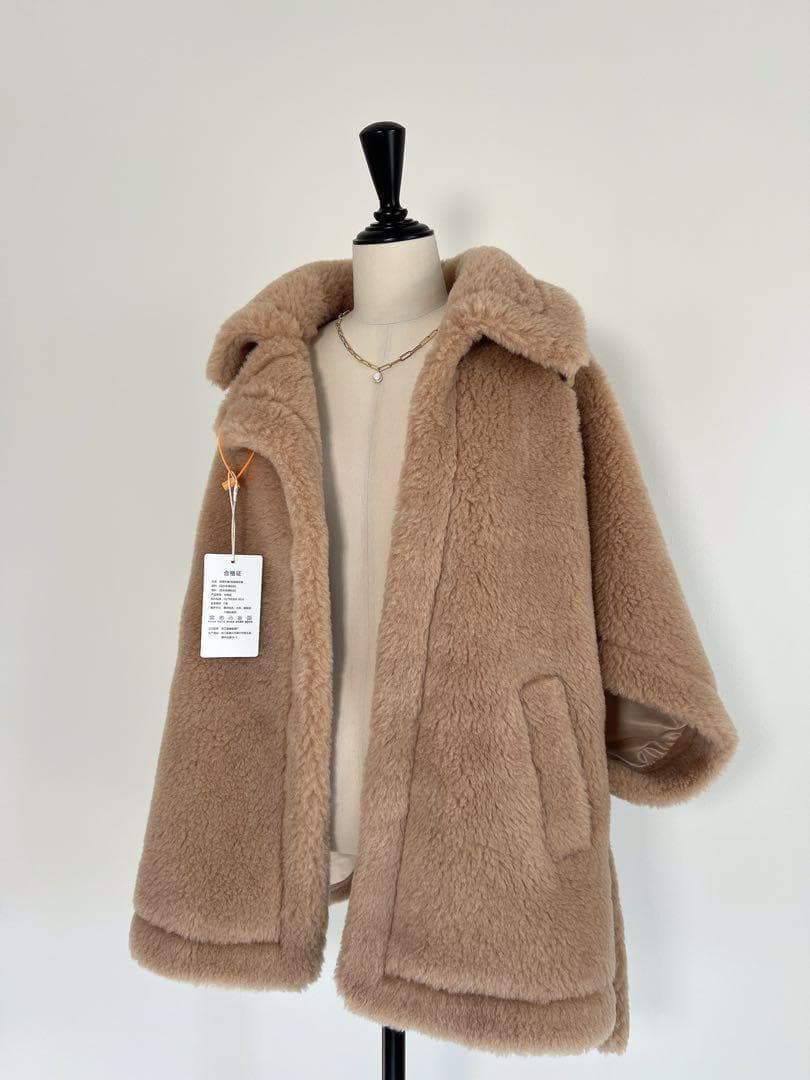 新品未使用 ベアポンチョ アルパカ素材 テディ ケープ ミルクティーベージュ