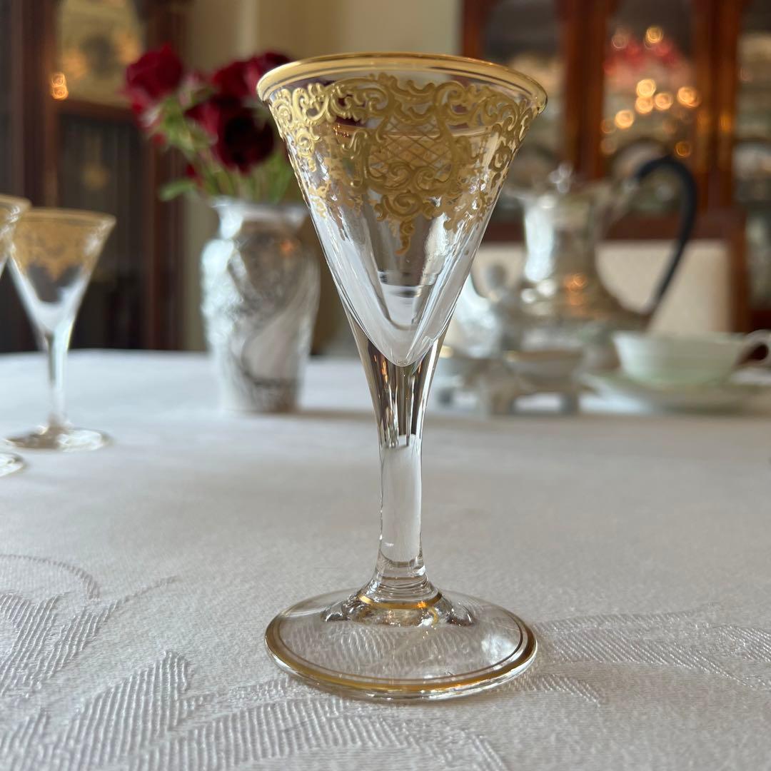 R様　ご売約　モーゼル　金彩金盛　クリスタル　ロカイユ　リキュールグラス　2客