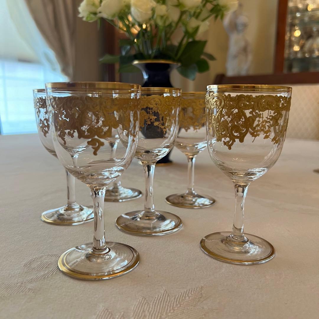 R様　ご売約　モーゼル　金彩金盛　クリスタル　ロカイユ　リキュールグラス　2客