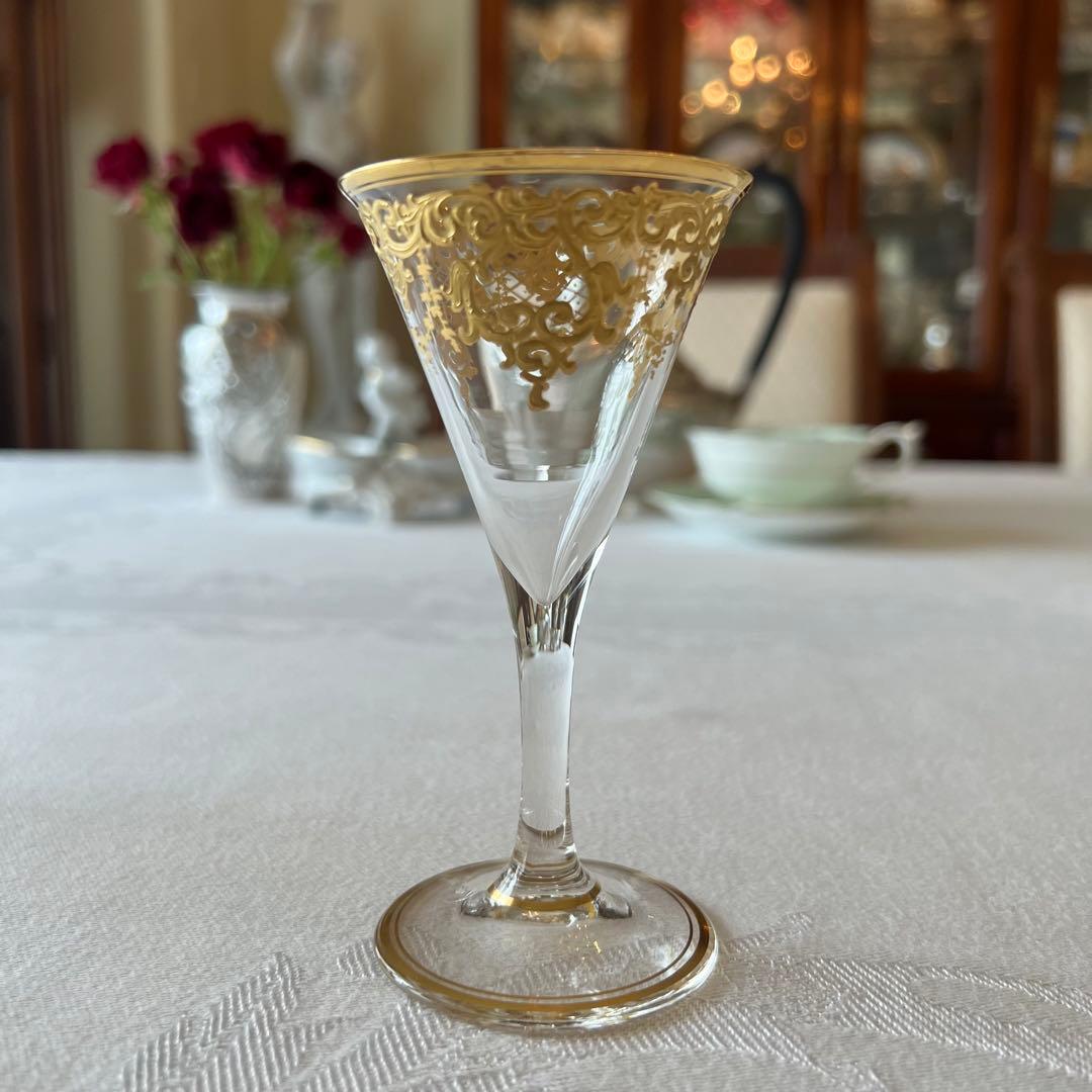 R様　ご売約　モーゼル　金彩金盛　クリスタル　ロカイユ　リキュールグラス　2客