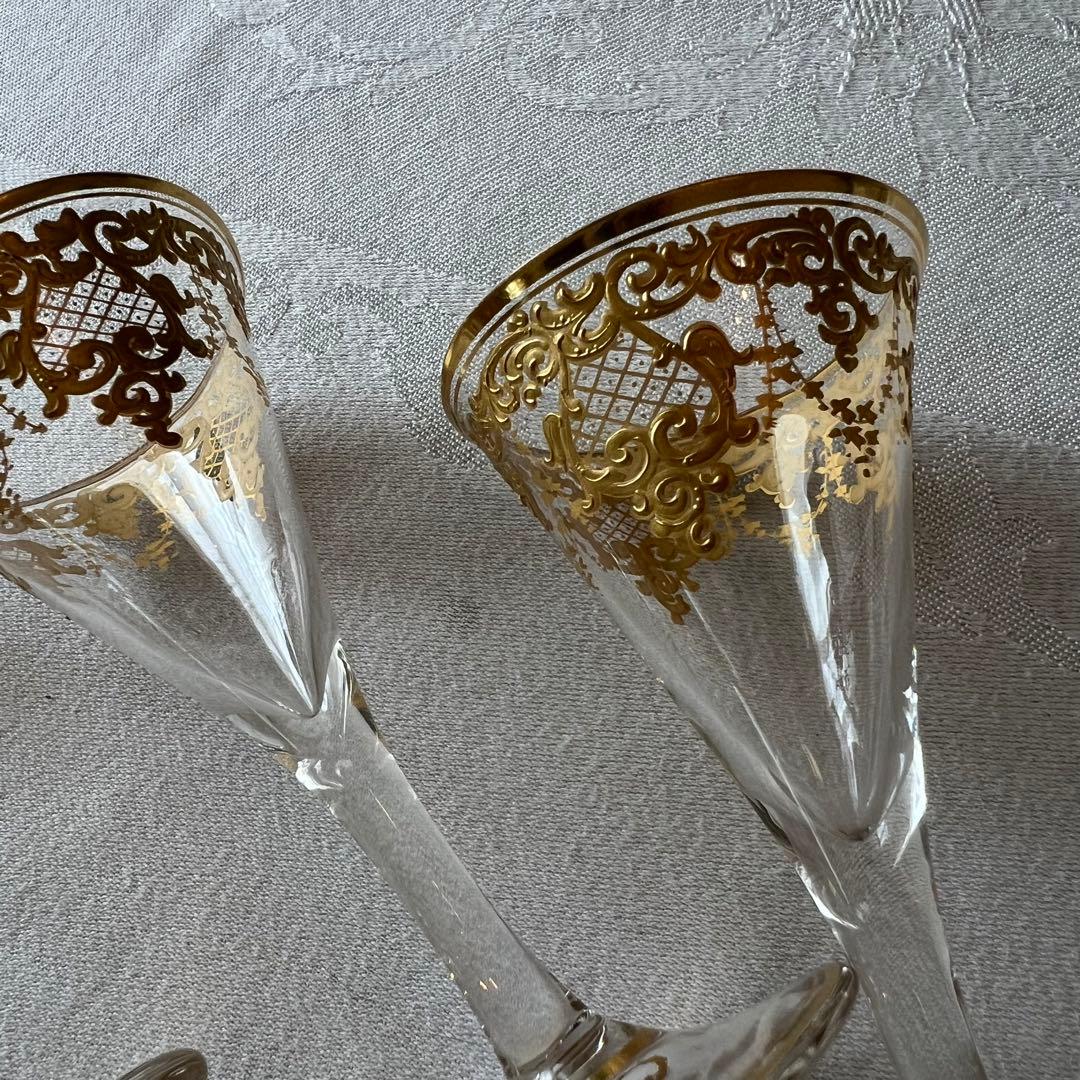 R様　ご売約　モーゼル　金彩金盛　クリスタル　ロカイユ　リキュールグラス　2客