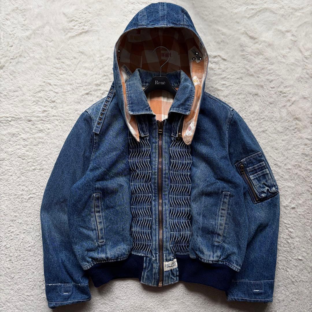 【美品】ピンクハウス デニムフライトジャケット デカロゴ フリル