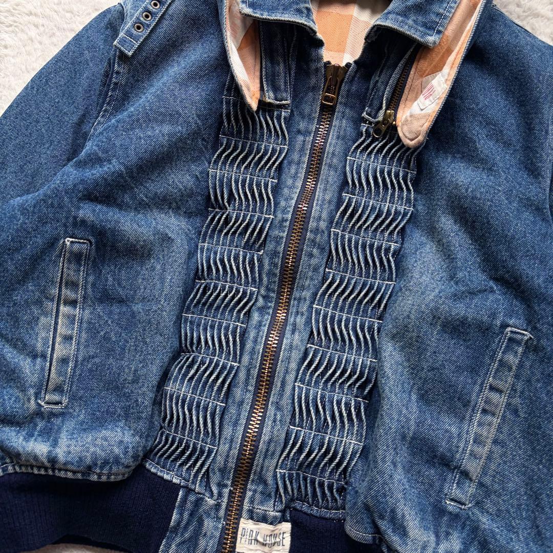 【美品】ピンクハウス デニムフライトジャケット デカロゴ フリル