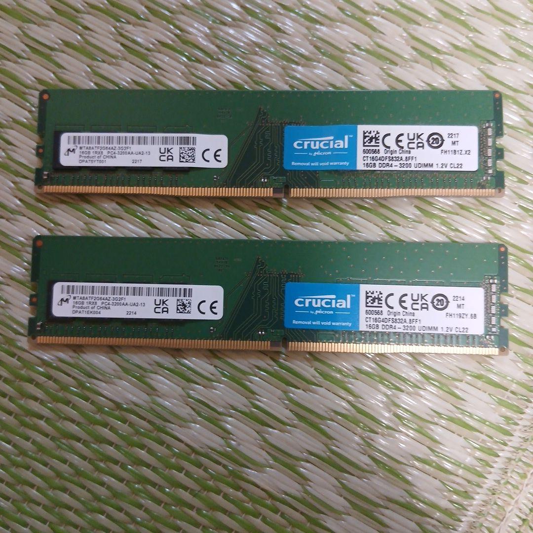 Crucial 16GBx2 DDR4-3200 UDIMM メモリ