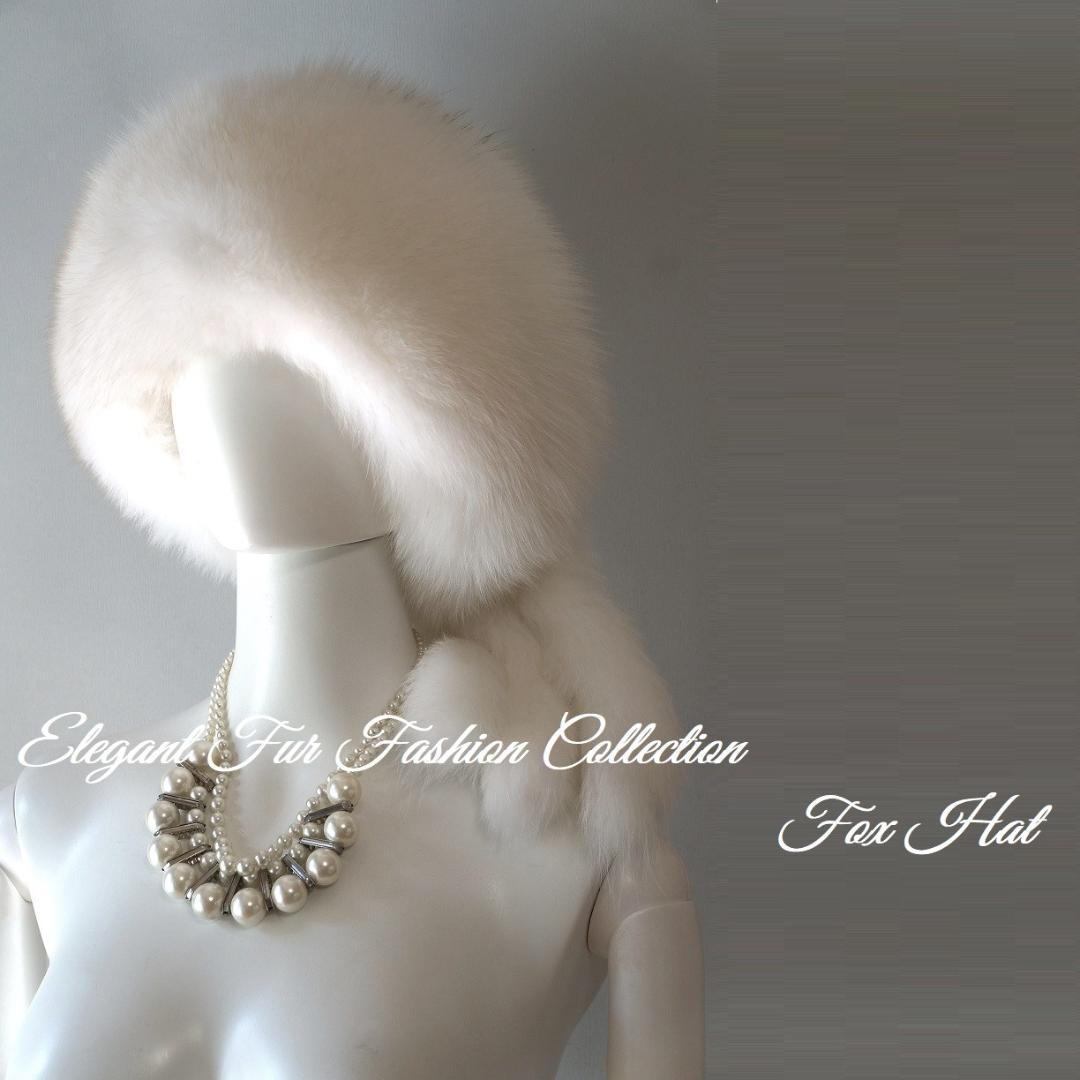 冬の街を彩る☆優雅な帽子リアルフォックスファーハット新品本物毛皮帽子白黒ふわふわ