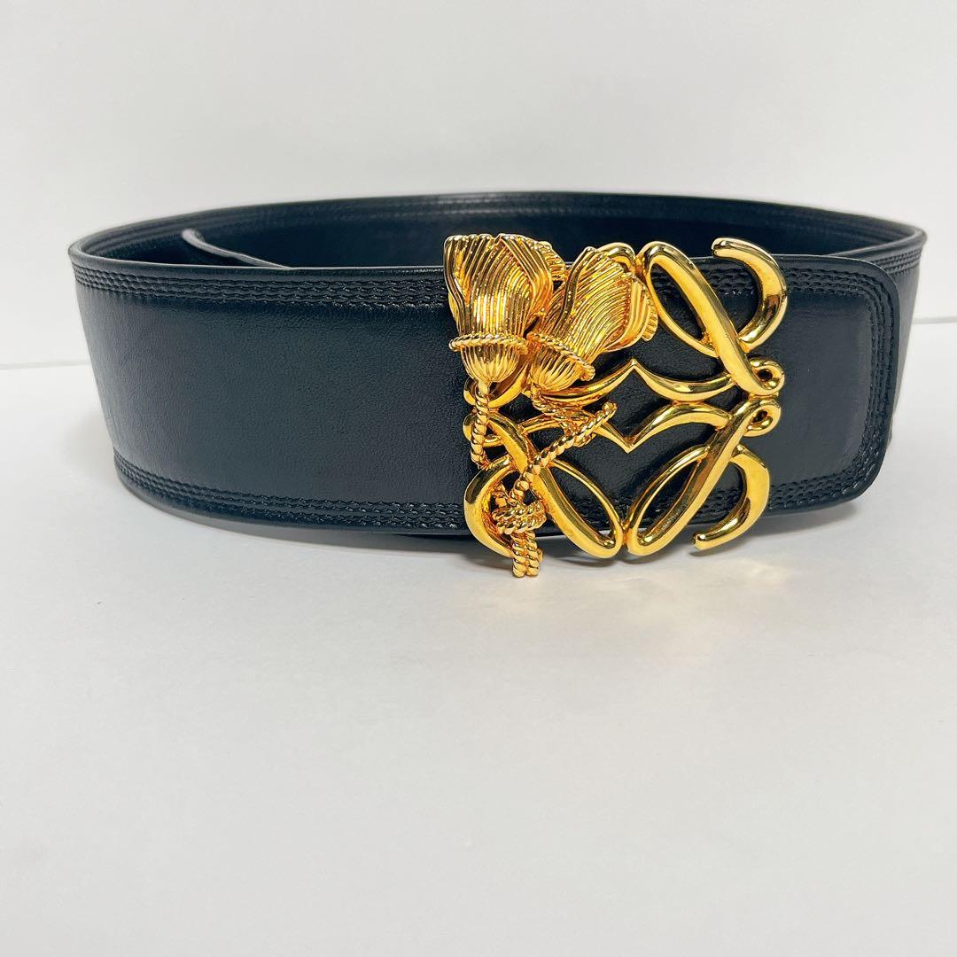 美品✨LOEWE ベルト タッセルモチーフ ブラック レザー 70 幅広タイプ