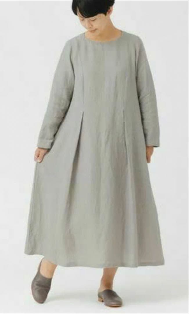 群言堂 石見銀山 麻100% リネンロングワンピース日本製グレーマキシ ゆったり