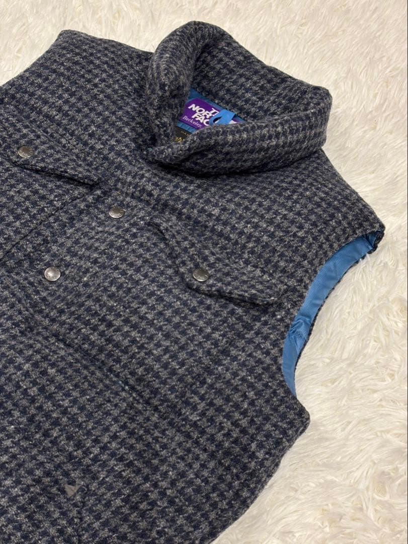 ナナミカ別注　ノースフェイス×ハリスツイード ダウンベスト M 千鳥格子柄