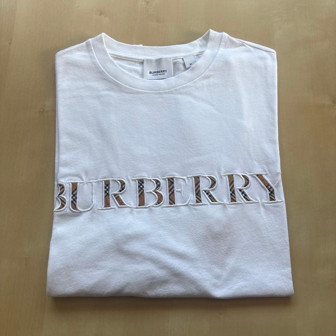 BURBERRY チェックロゴ Tシャツ 白 Mサイズ