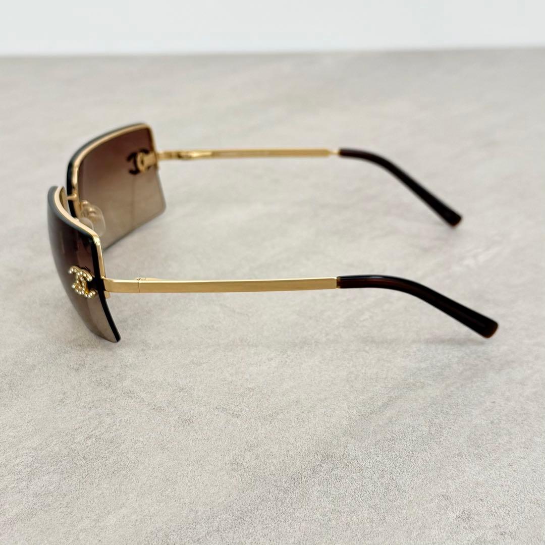 美品 CHANEL サングラス リムレス 4092-D ブラウン ラインストーン