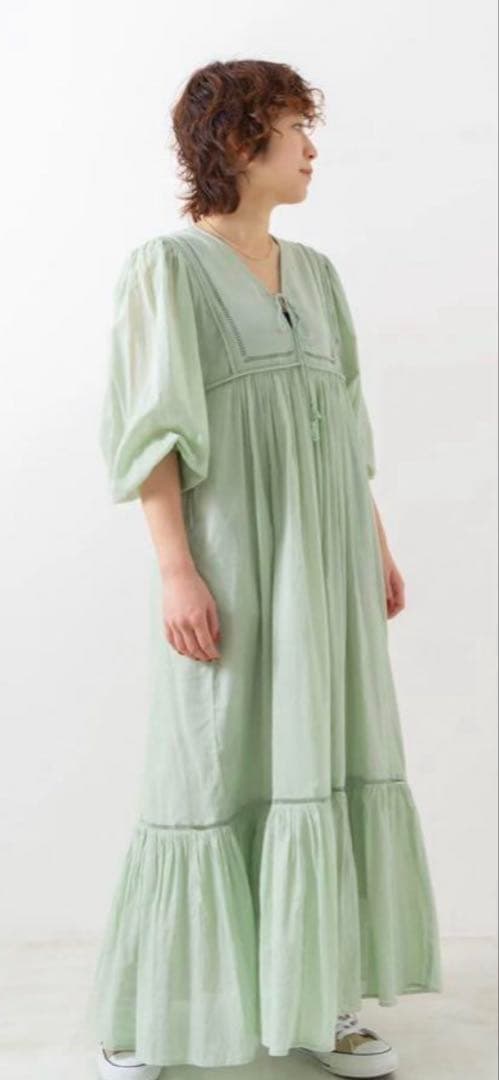 ミントグリーン ロングワンピース 長袖