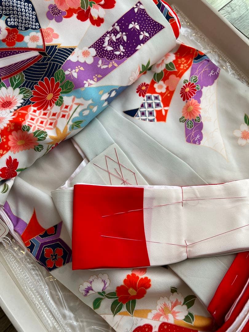 【新品】お宮参り用 花柄着物 保管品 ) 正絹 女児 お宮参り 産着 きもの