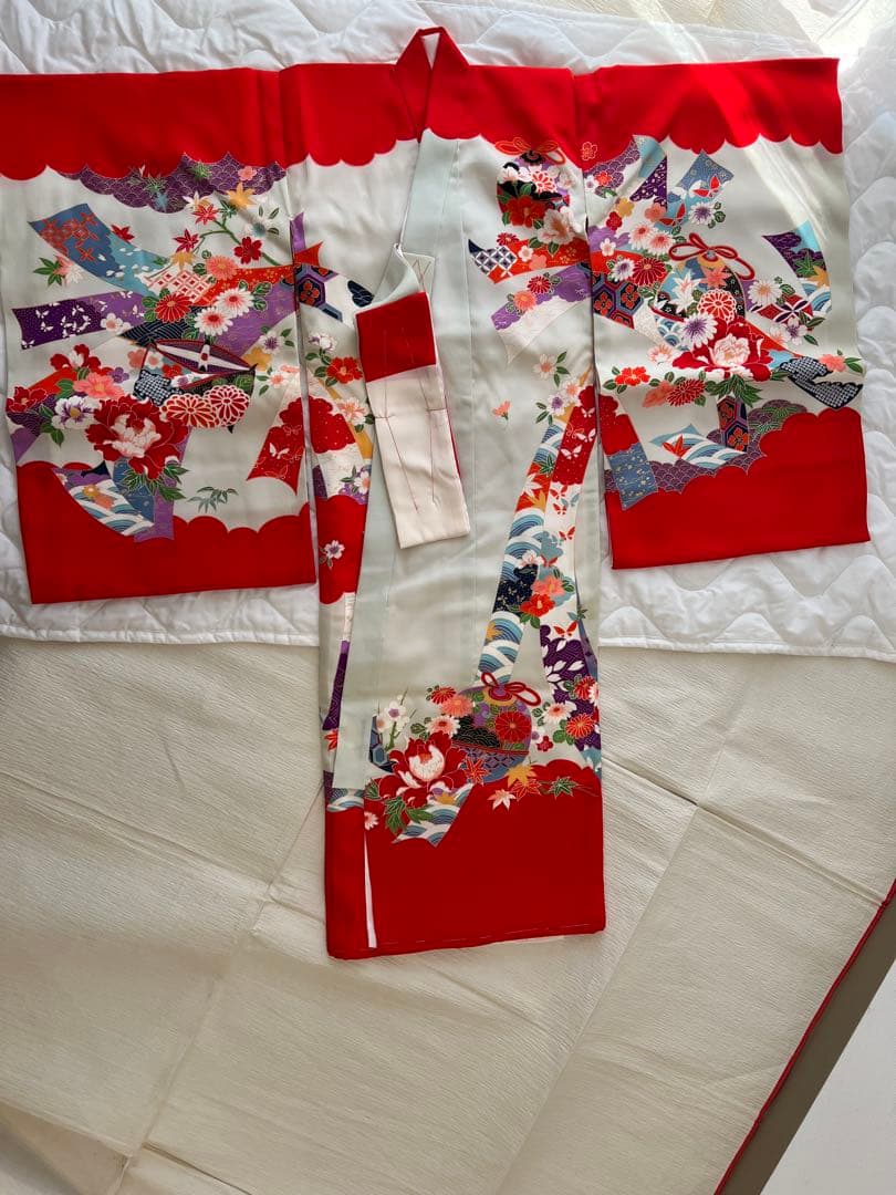 【新品】お宮参り用 花柄着物 保管品 ) 正絹 女児 お宮参り 産着 きもの