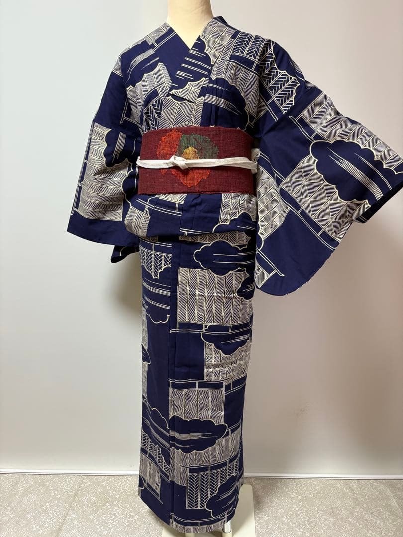 高級コーマ綿　浴衣　ユニセックス柄　ふくよかトールサイズ　裄67 肩身丈164
