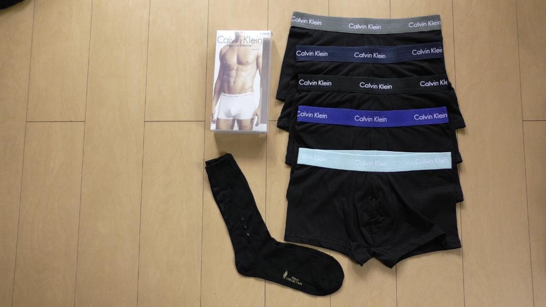 Mサイズブラック　 　ボクサーパンツ5枚セット　ポロ靴下付